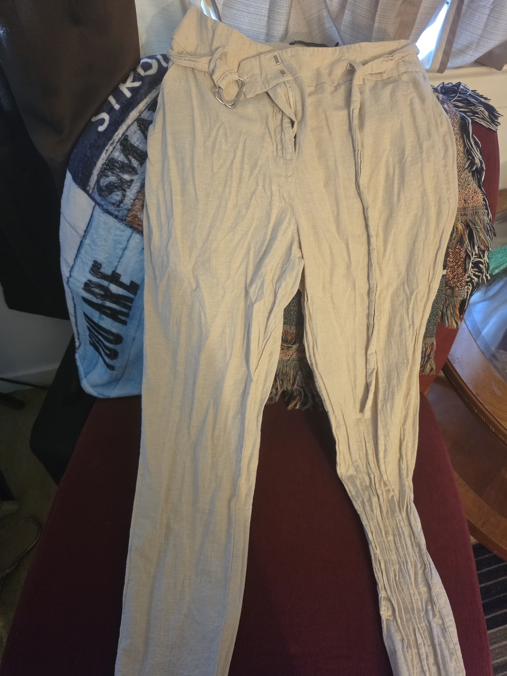 New York & Company Beige Paperbag Waist Trousers